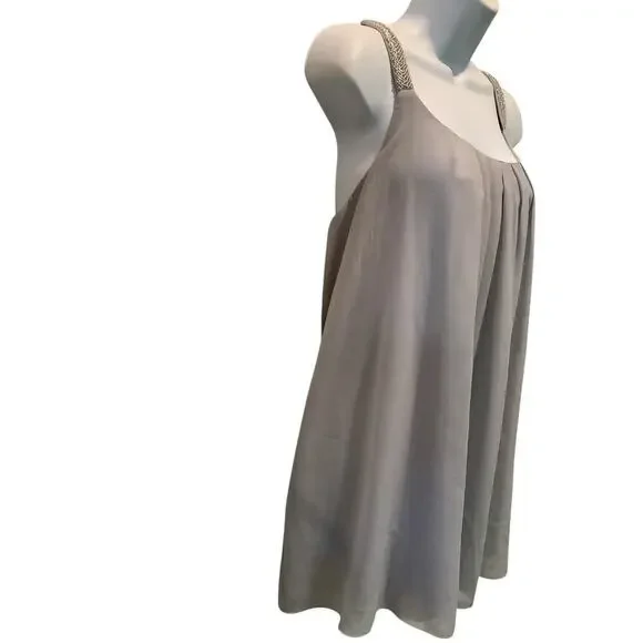 MANER PALE GRAY PLEATED FRONT BEADED STRAP ELEGANT TANK TOP 3X NWT - Picture 4 of 10